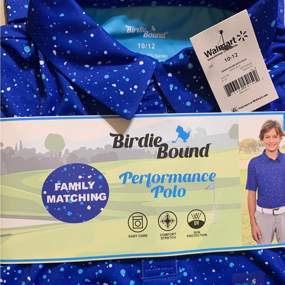 Blue Performance Polo for Kids Brand New w/Tags. Birdie Bound other sizes/colors